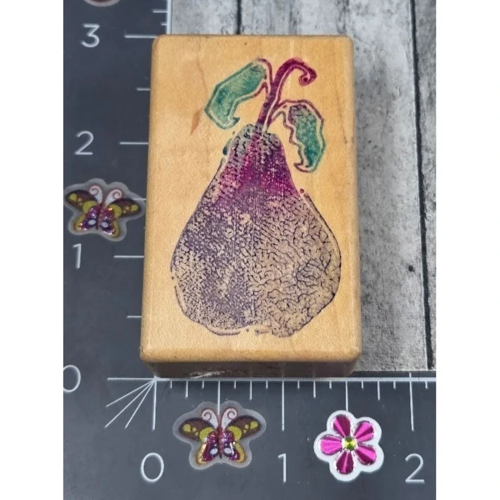 Very Artsie Stuff Pear Leaves Fruit 2.5X1.5  Rubber Stamp Wood #Q105